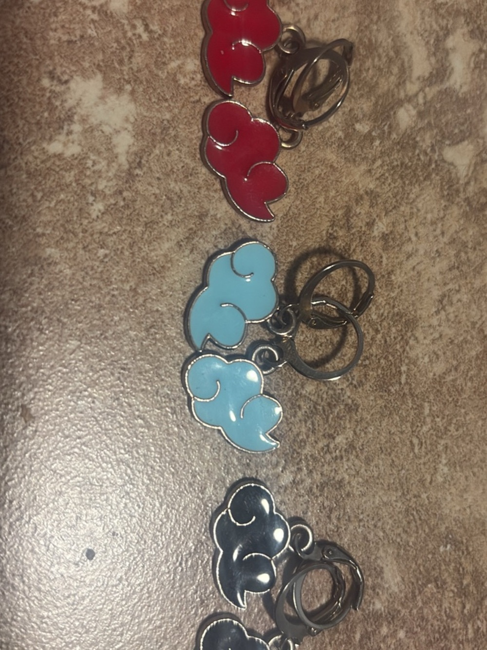 Naruto Akatsuki Cloud-Shaped Earrings bundle - Blue, Red, and Black